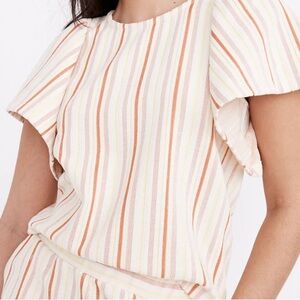 Madewell NWT Textured Flutter-Sleeve Striped Top